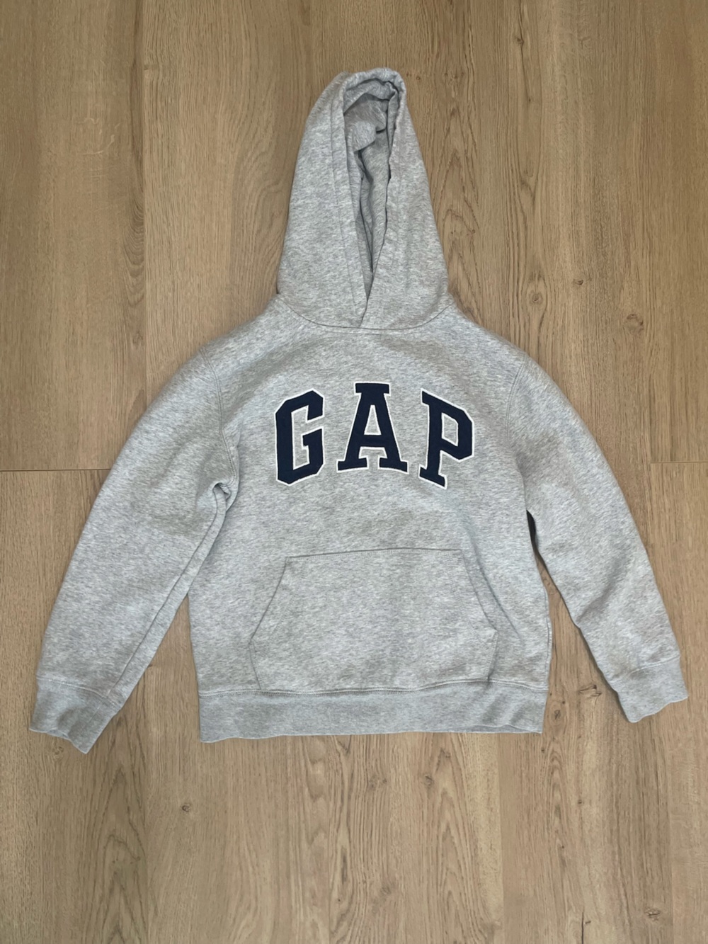 GAP Kids Light Gray Hooded Pullover with Navy Logo (L)